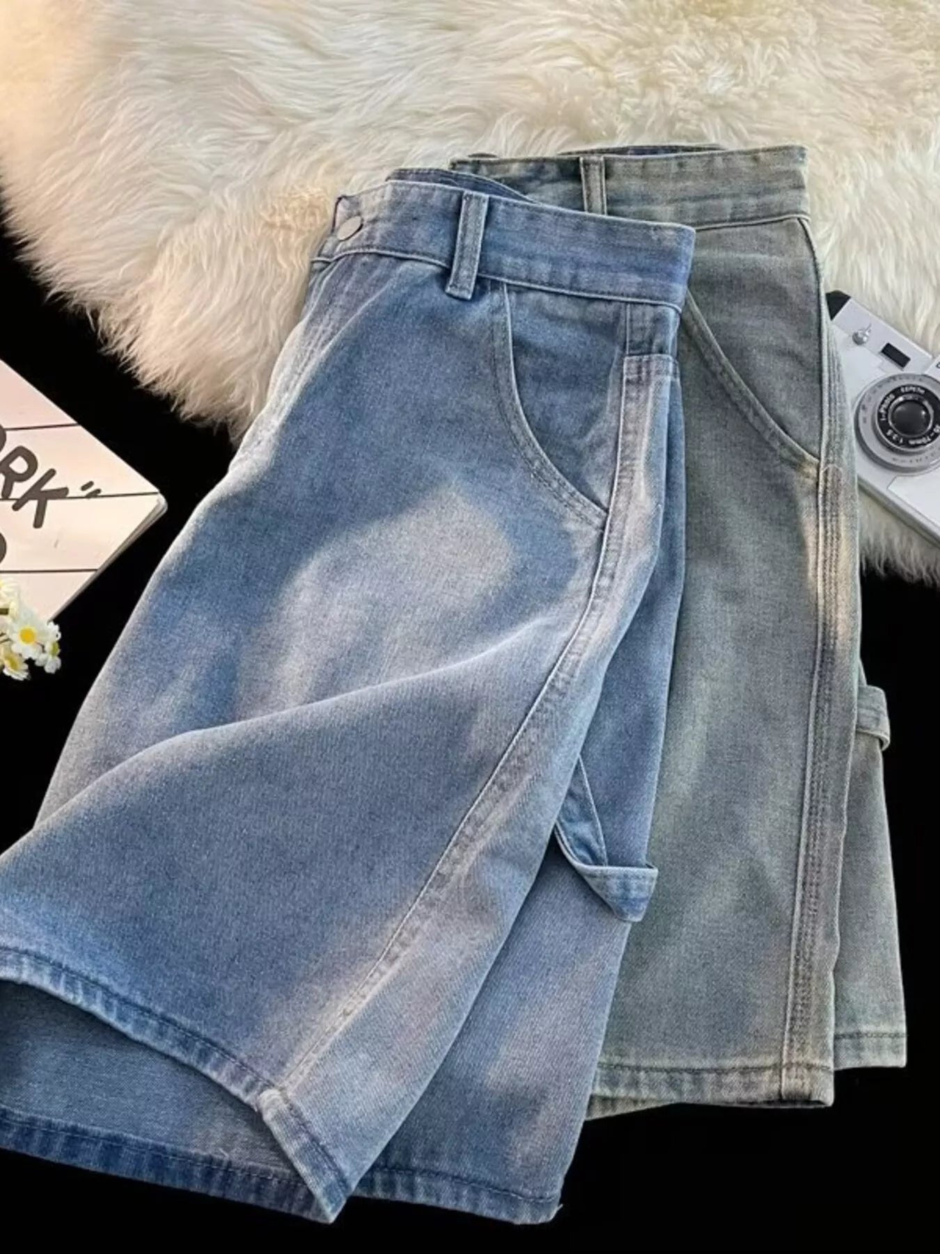 Men's Full Size High-Waisted Wide-Leg Denim Shorts Plus Size - cas7m