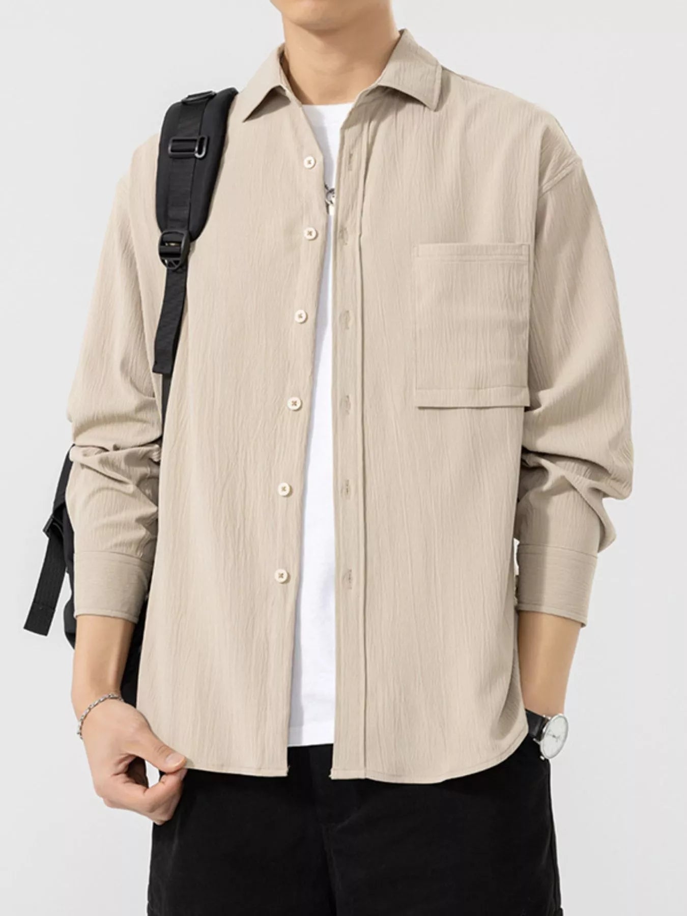 Men's Plus Size Button Up Long Sleeve Shirt - cas7m