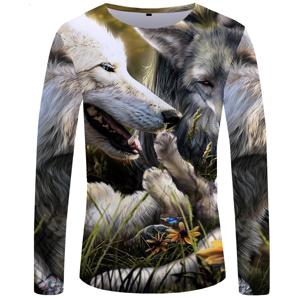 3d printed wolf series long sleeve T-shirt men - cas7m
