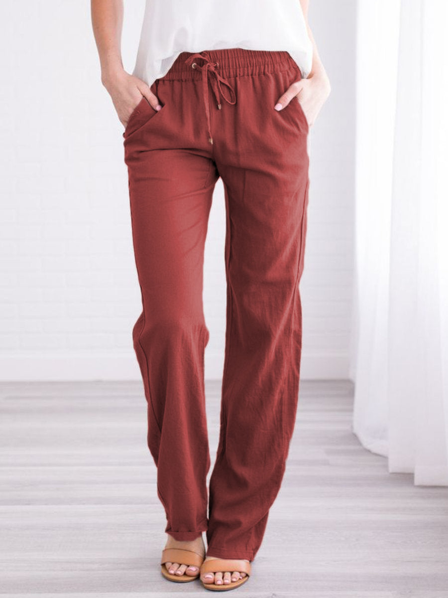 Cotton and Linen Drawstring Loose Casual Wide-Leg Trousers - cas7m
