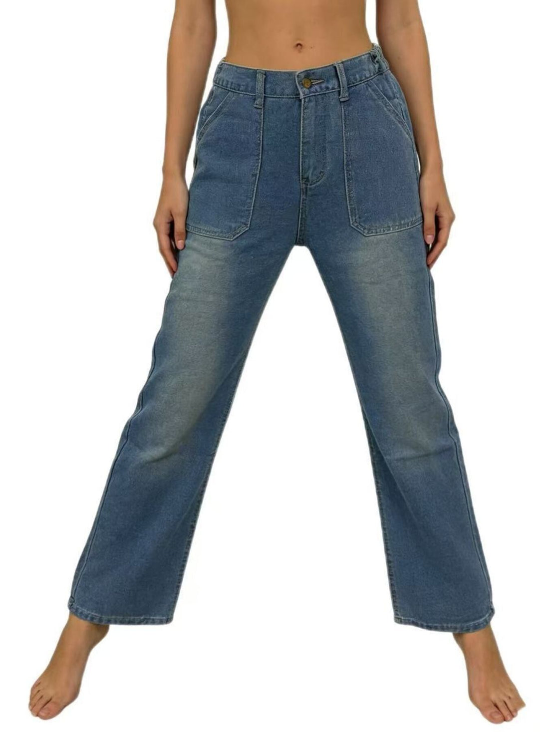 Wide Leg Contrast Stitching Jeans - cas7m
