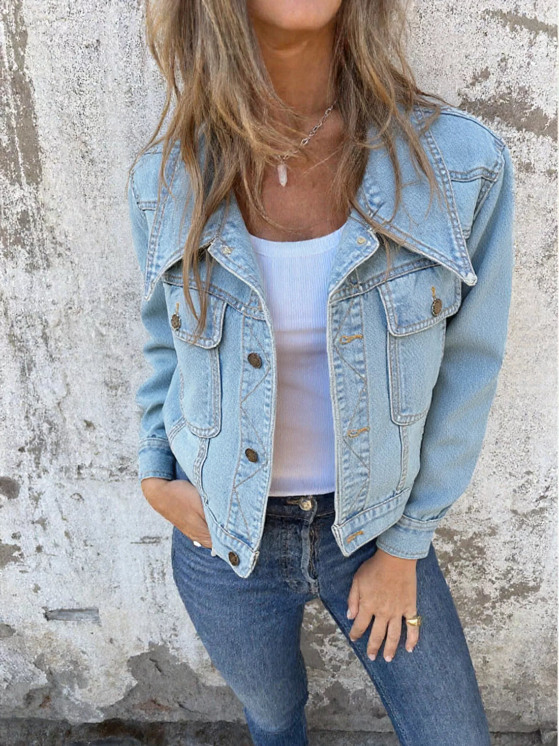 Button Up Wash Denim Jacket - cas7m