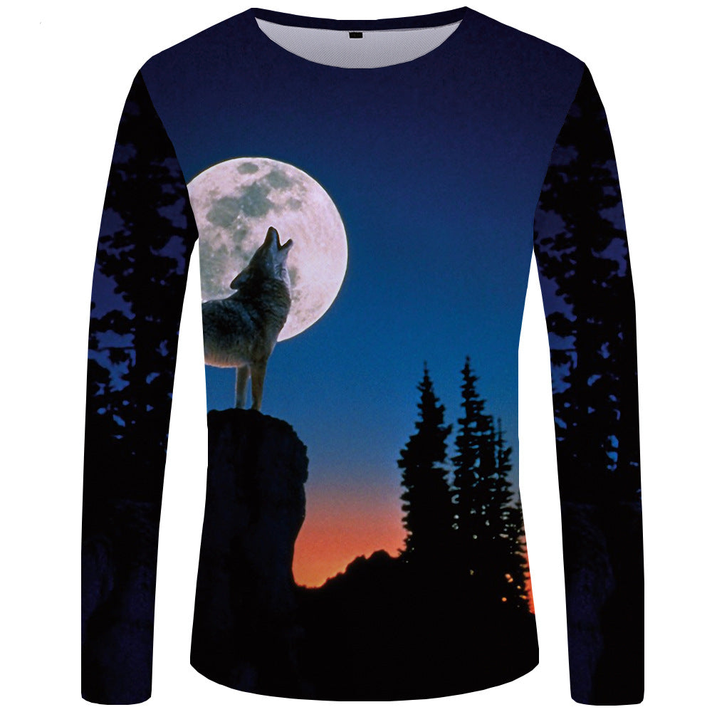 3d printed wolf series long sleeve T-shirt men - cas7m
