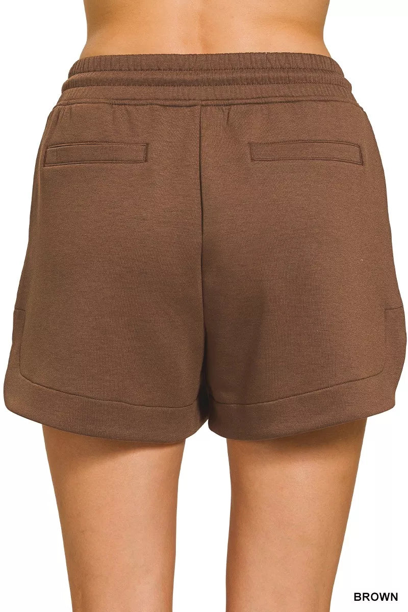 Zenana Scuba Elastic Waistband Shorts With Pocket - cas7m
