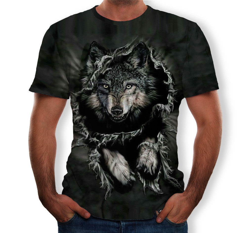 Top wolf 3D printed T-shirt Tide brand short sleeve loose men's top - cas7m