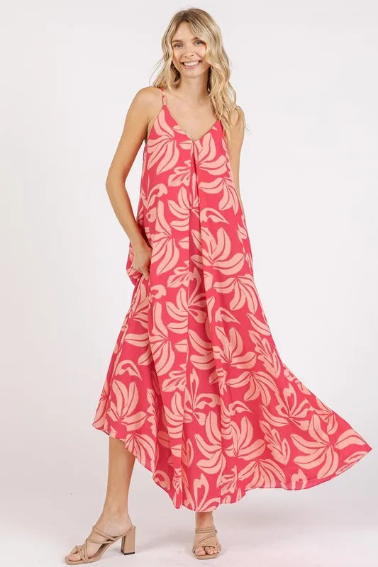 Mittoshop Printed V-Neck Maxi Cami Dress with Pockets - cas7m