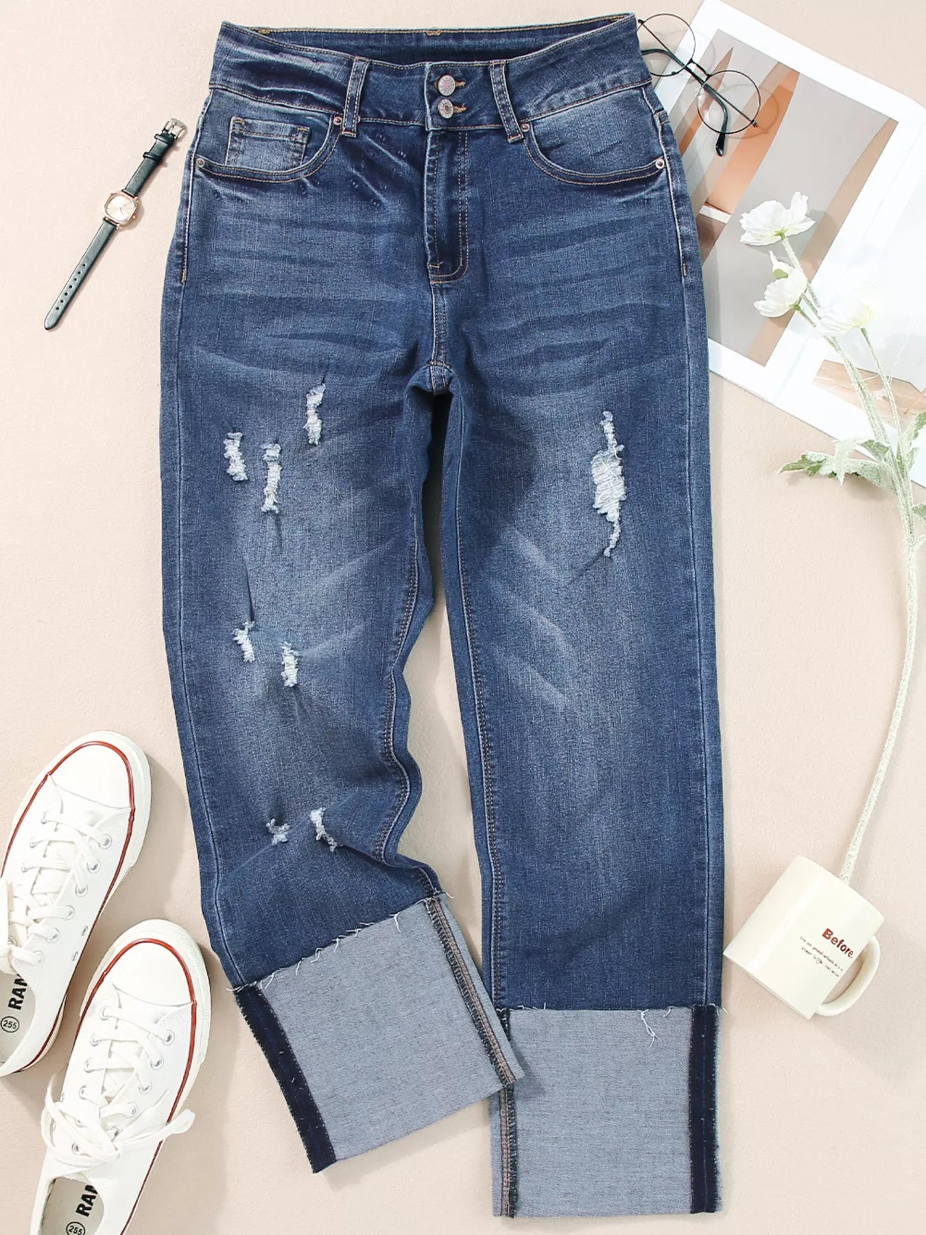Vintage Stretch Distressed Denim Jeans - Comfort & Style - cas7m