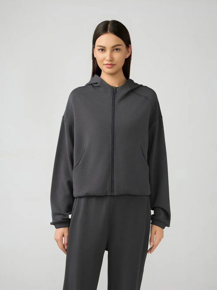 Millennia Zip Up Dropped Shouder Active Hooded - cas7m