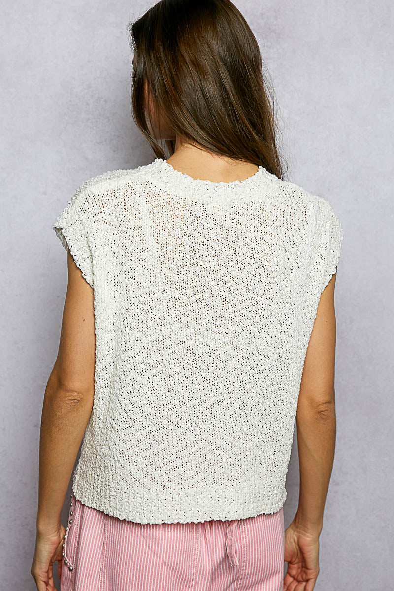 POL Star Round Neck Popcorn Knit Top - cas7m