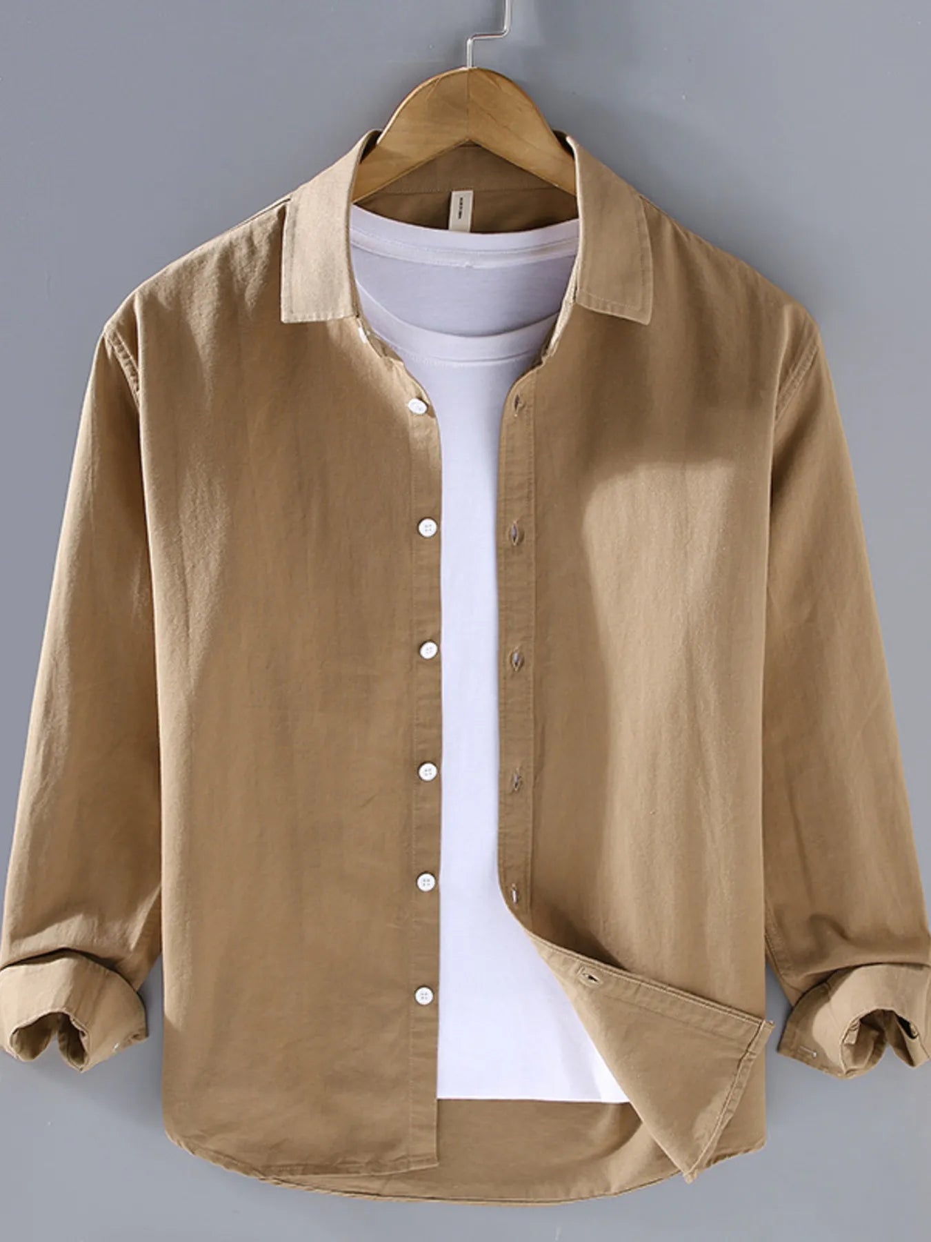 Men's Plus Size Button Up Long Sleeve Shirt - cas7m