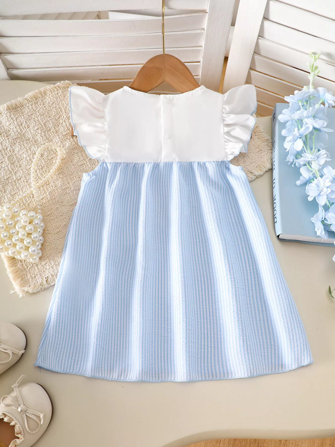 Children's Embroidered Striped Dress - cas7m