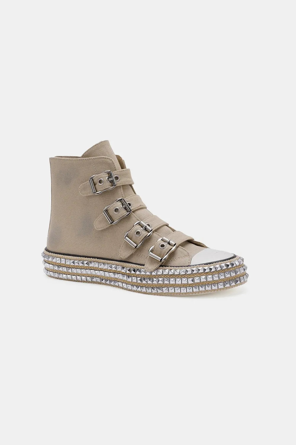 Beast Fashion Multi-Buckle Straps Studded Platform Sneakers - cas7m
