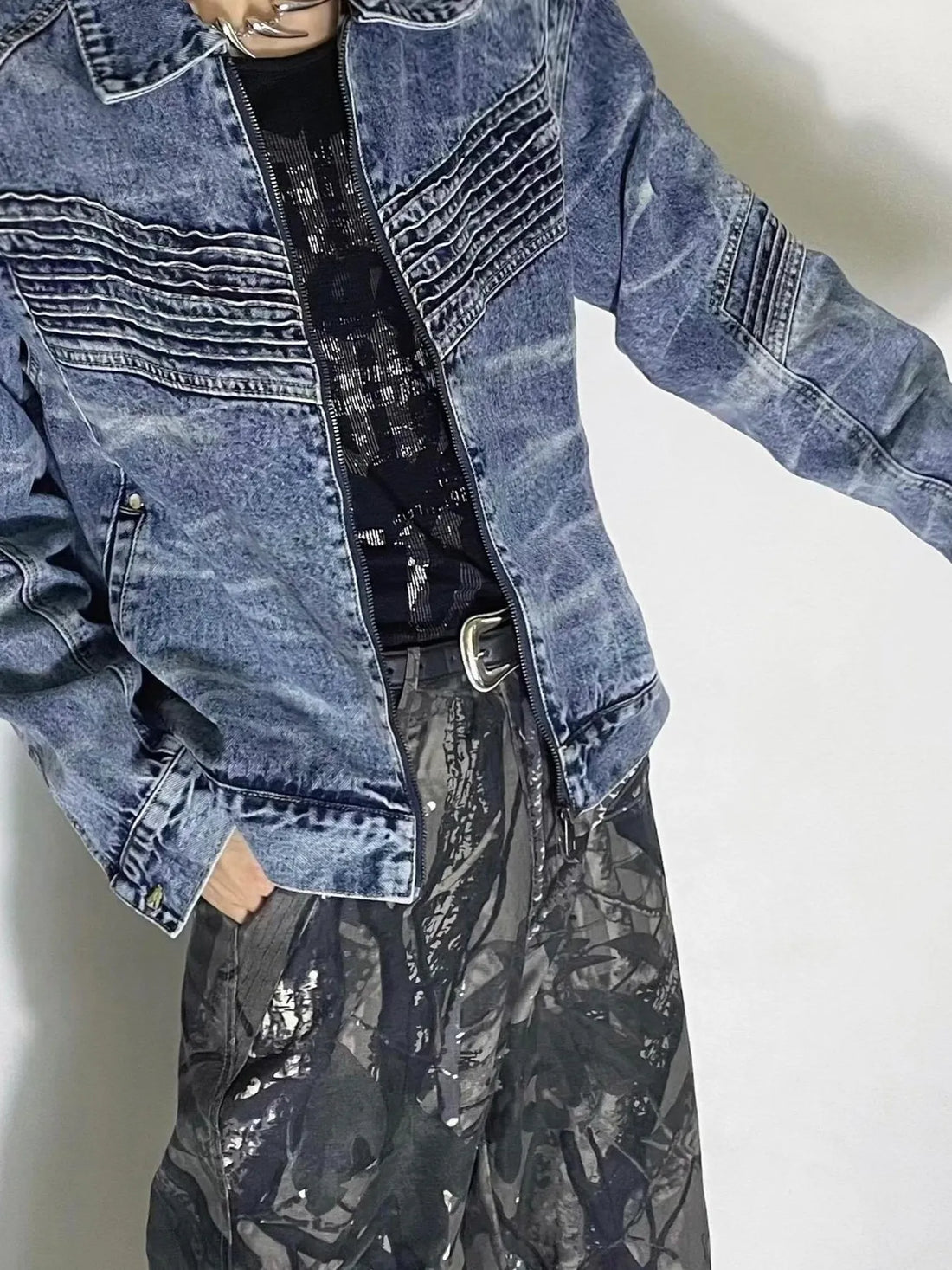 Men's Washed Zip Up Denim Jacket - cas7m