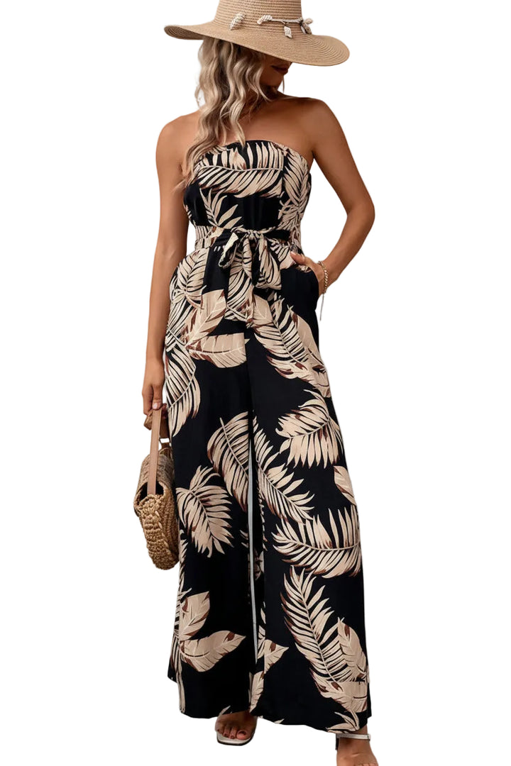 Chic Urban Printed Sleeveless Belted Maxi Dress - Polyester - cas7m