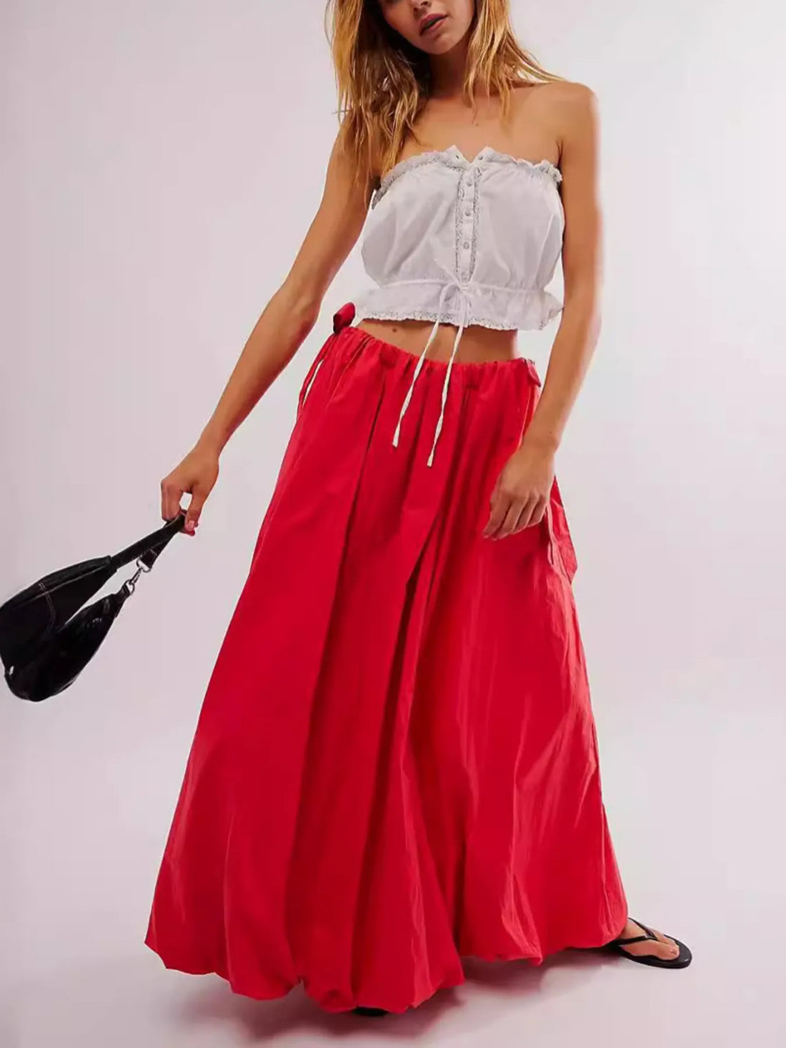 Side Bow Maxi Skirt with Pockets - cas7m