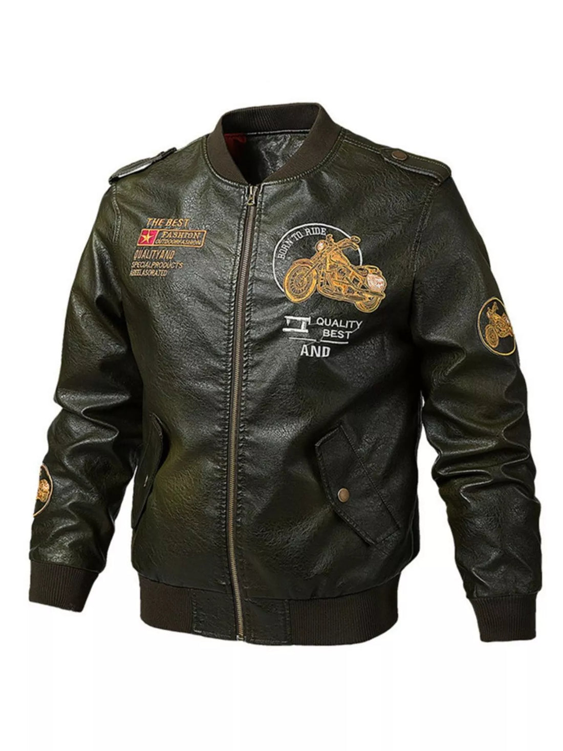 Men's Plus Size Zip Up Leather Jacket - cas7m