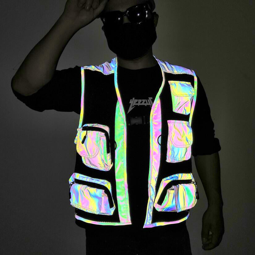 Colorful Reflective Vest Multi-Pocket Function Vest - cas7m