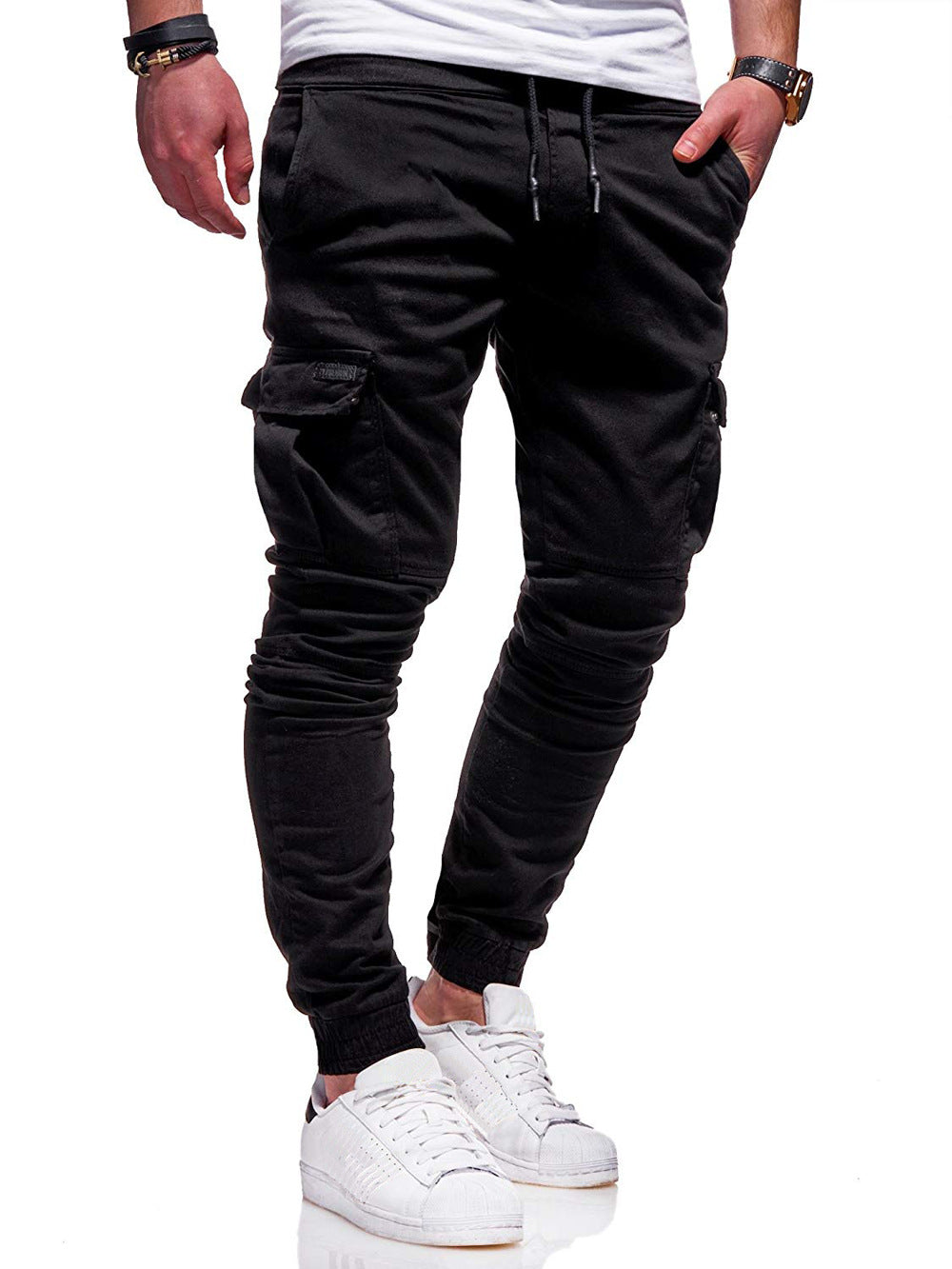 Tethered Elastic Sports Baggy Pants Long Casual Pants Jogging Pants - cas7m