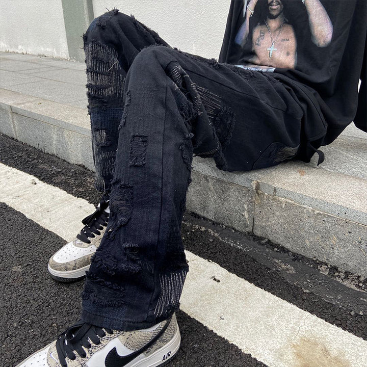 7tt Original National Chaogao Street Cut Loose Straight Jeans Men''s Wide Leg High Waist Versatile Casual Pants - cas7m