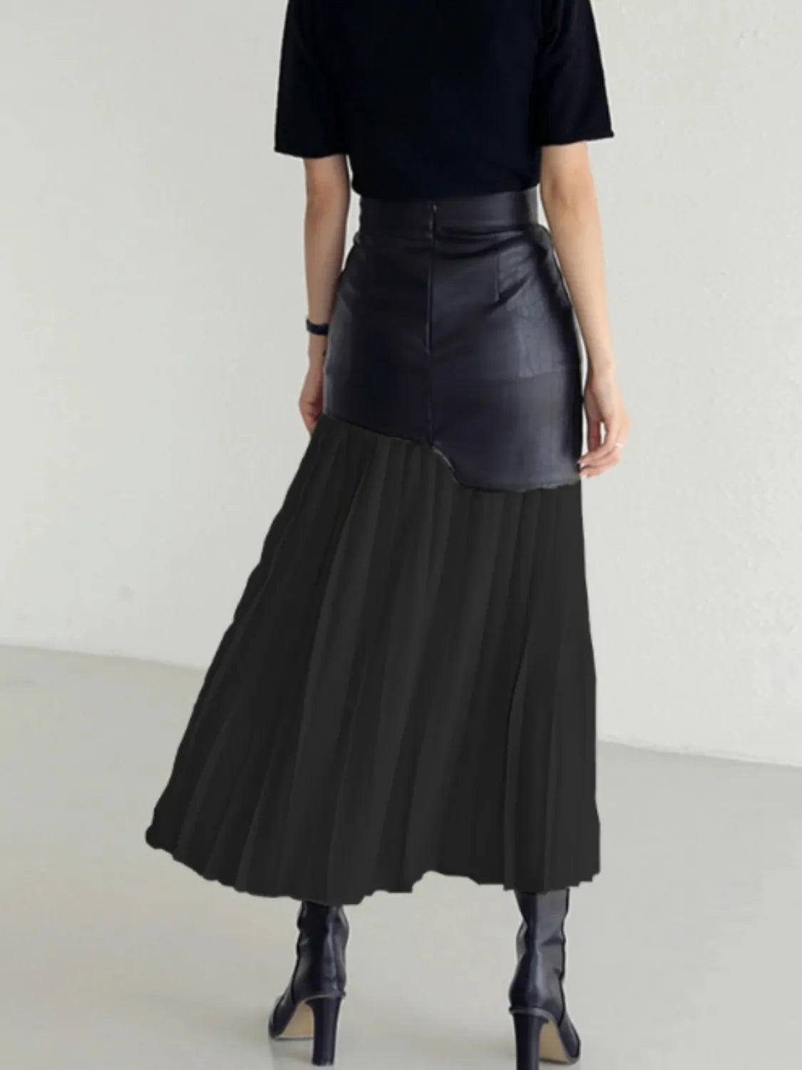 Patchwork Contrast Pleated Skirt - cas7m