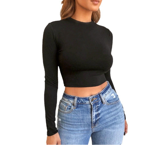 Women's Long-Sleeved Solid Color Slim T-Shirt - cas7m