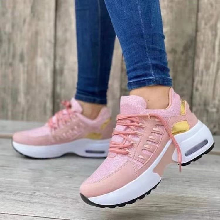 Lace Up Sneakers Women Wedge Heel Running Sports Shoes - cas7m