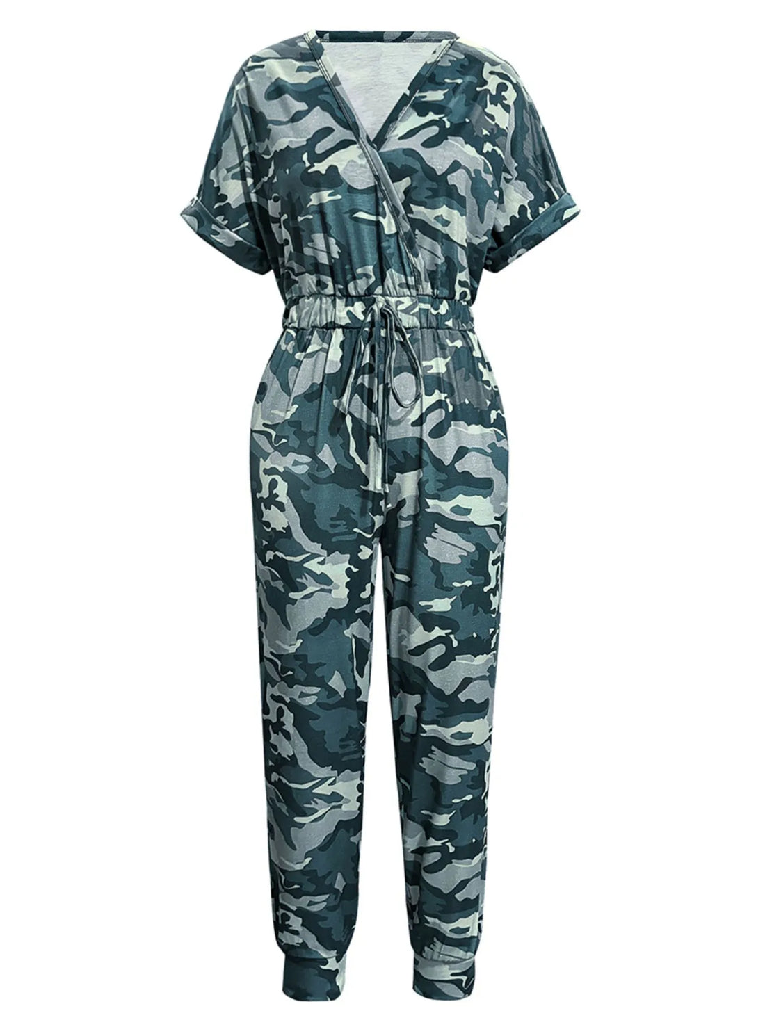 Drawstring Waist Short Sleeve Jumpsuit - cas7m