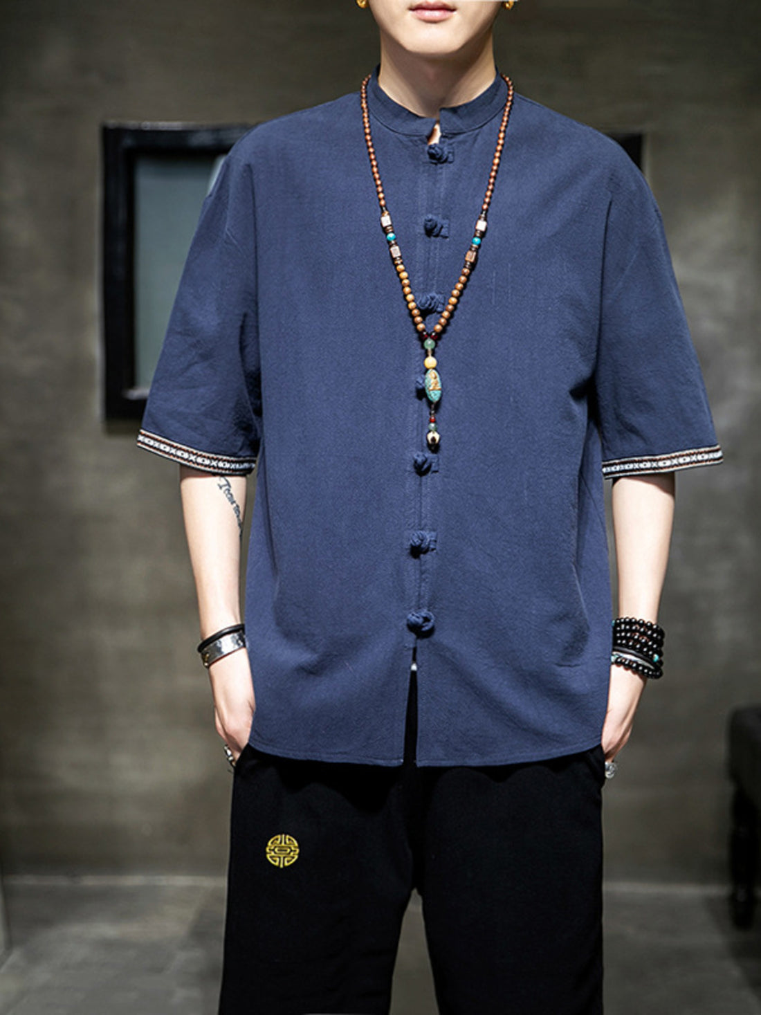 Men's Plus Size Chinese Style Half Sleeve Shirt - cas7m
