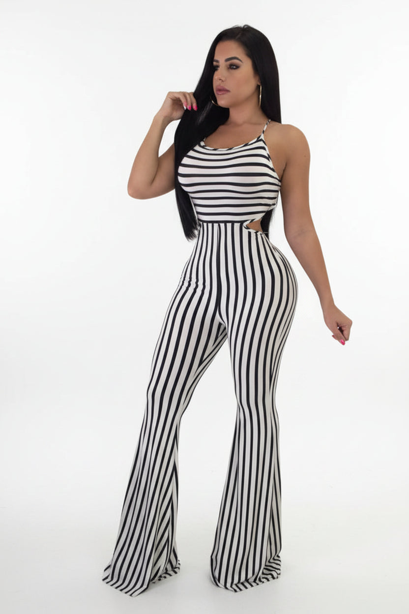 Striped slim-fit jumpsuit women - cas7m