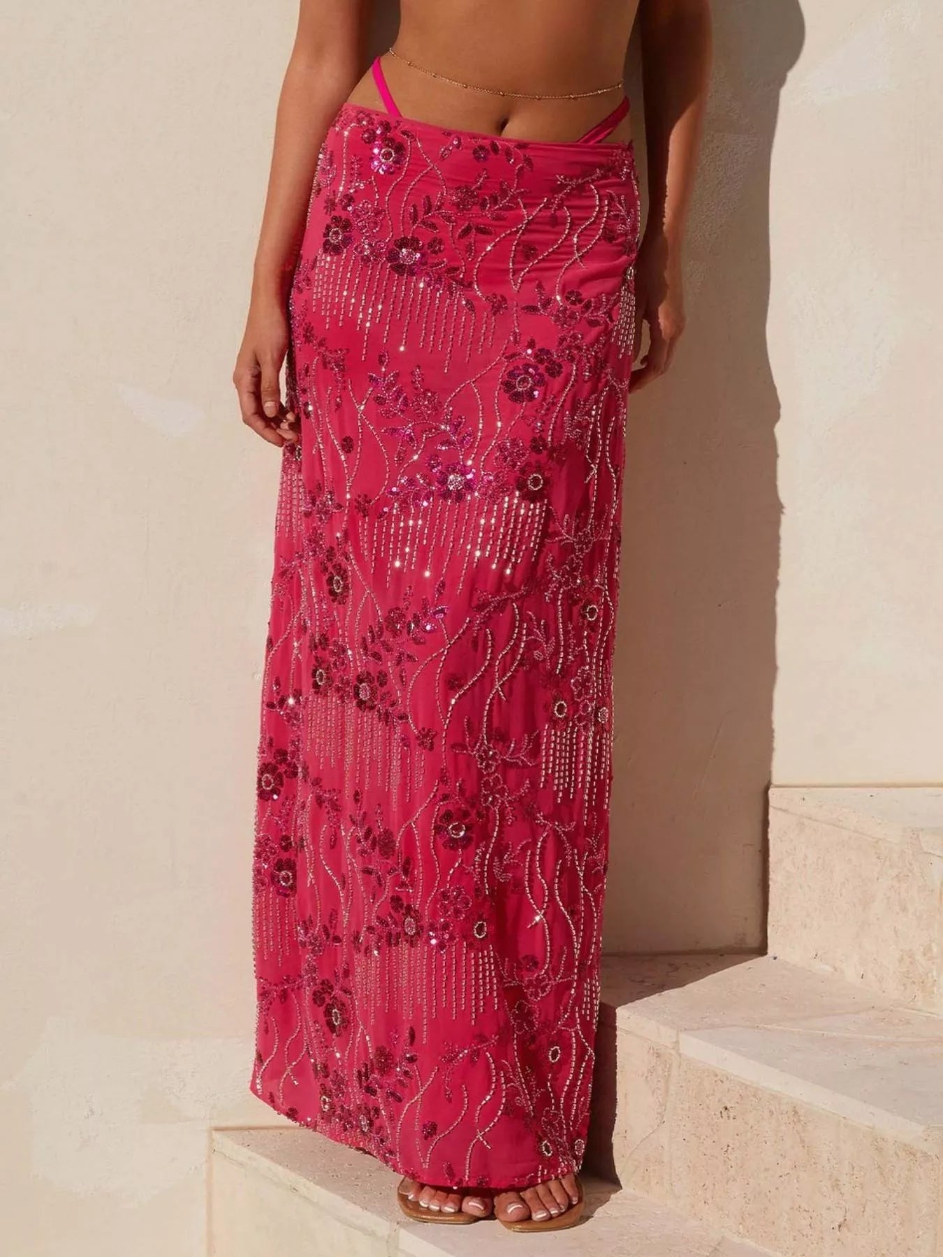 Sequin Embroidered Maxi Skirt - cas7m