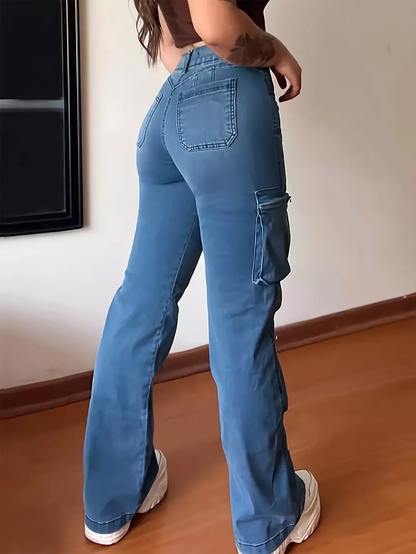 Plus Size High-Waisted Cargo Jeans - cas7m