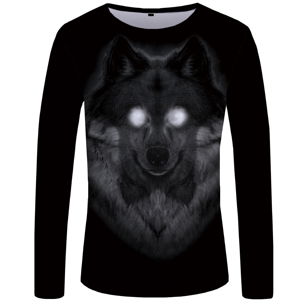 3d printed wolf series long sleeve T-shirt men - cas7m