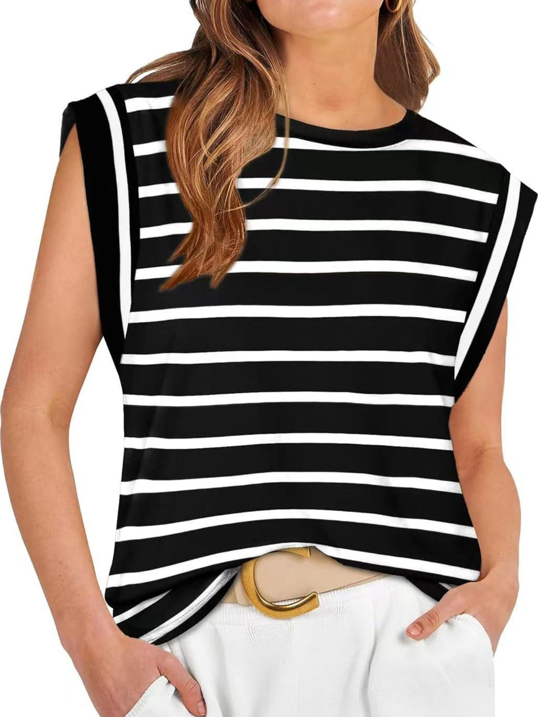 Striped Round Neck Tank - cas7m