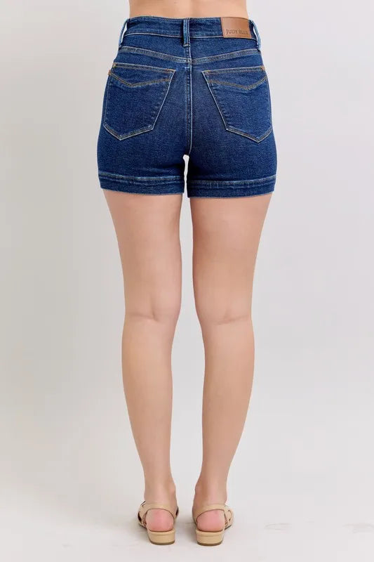 Judy Blue Full Size High Waist Tummy Control Denim Shorts Plus Size - cas7m