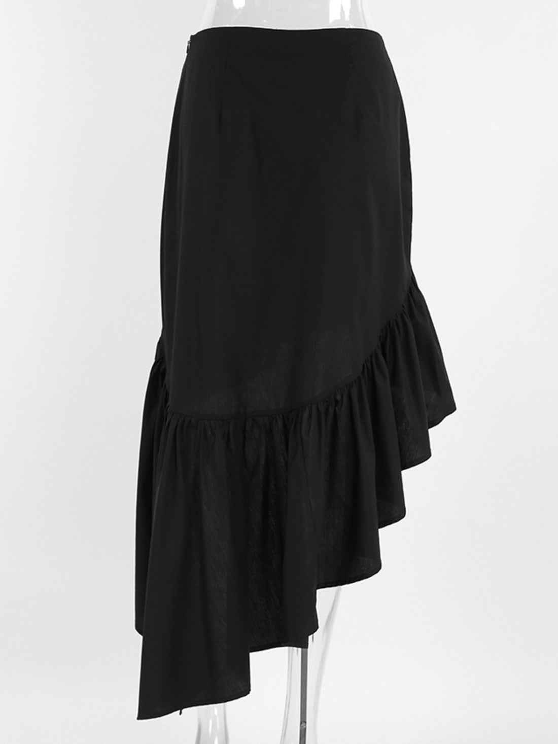 Asymmetrical Ruffle Hem Midi Skirt - cas7m