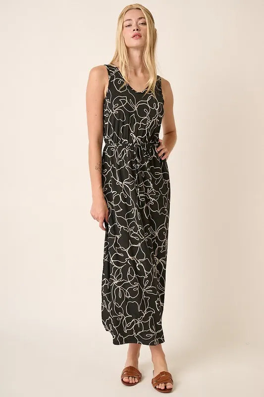 Mittoshop Side Slit Flower Print V-Neck Sleeveless Dress - cas7m
