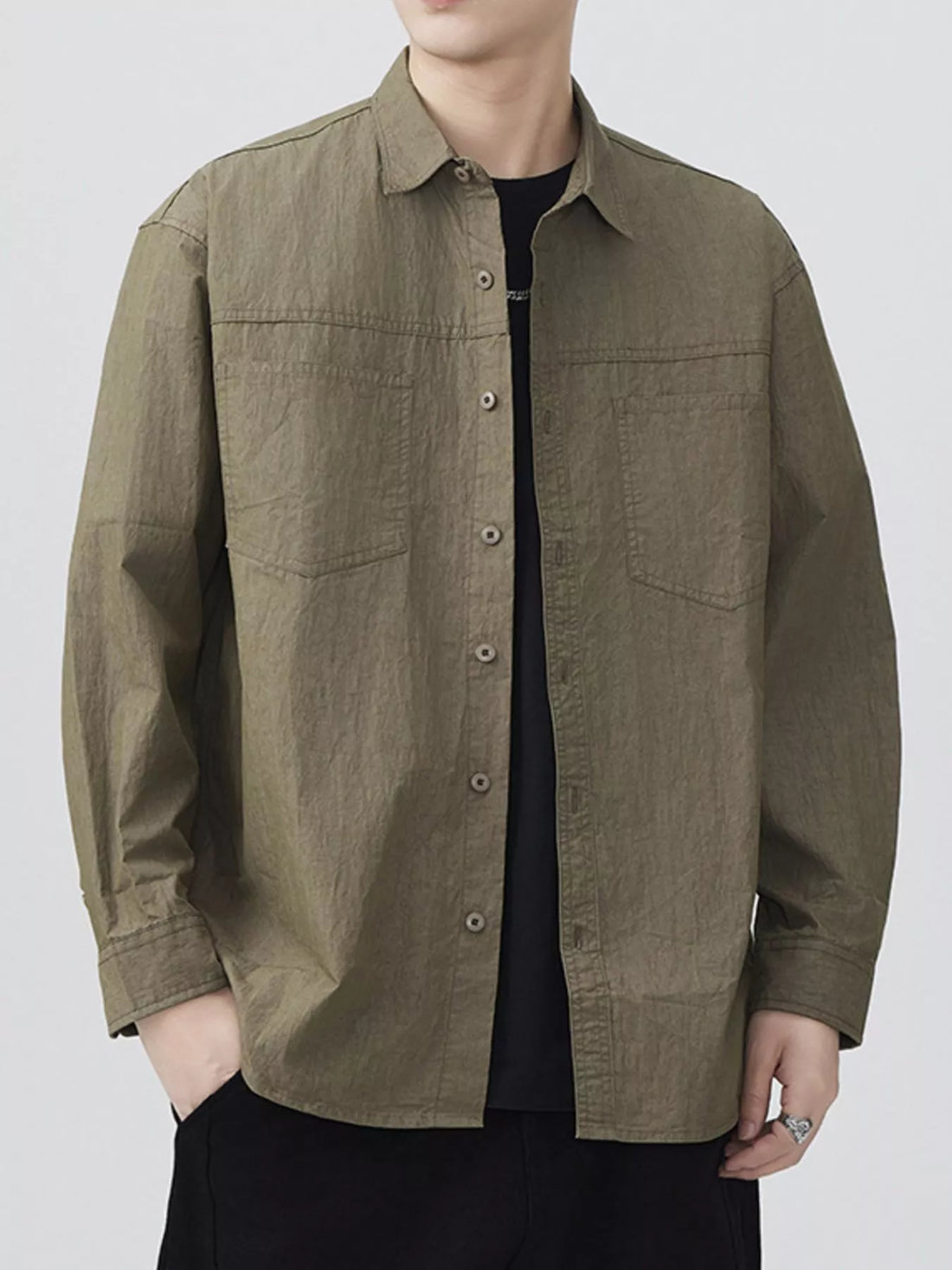 Men's Plus Size Button Up Long Sleeve Shirt - cas7m