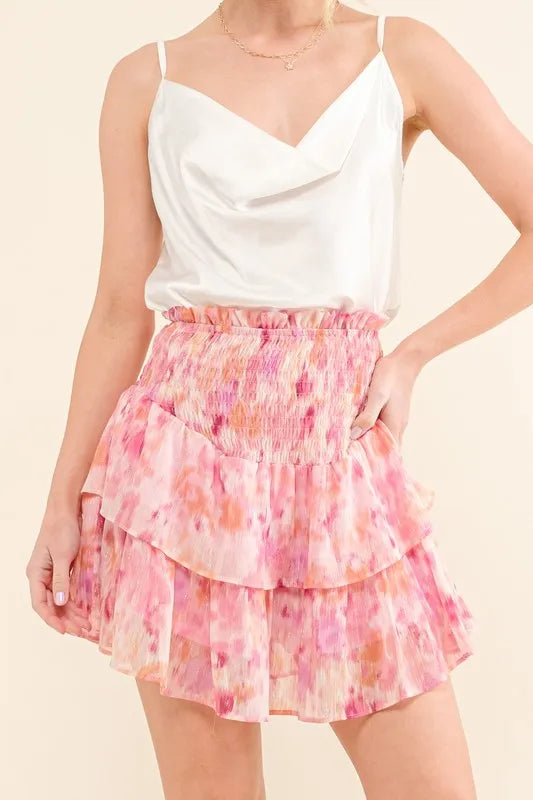 And The Why Printed Lurex Smocked Waist Tiered Skort - cas7m