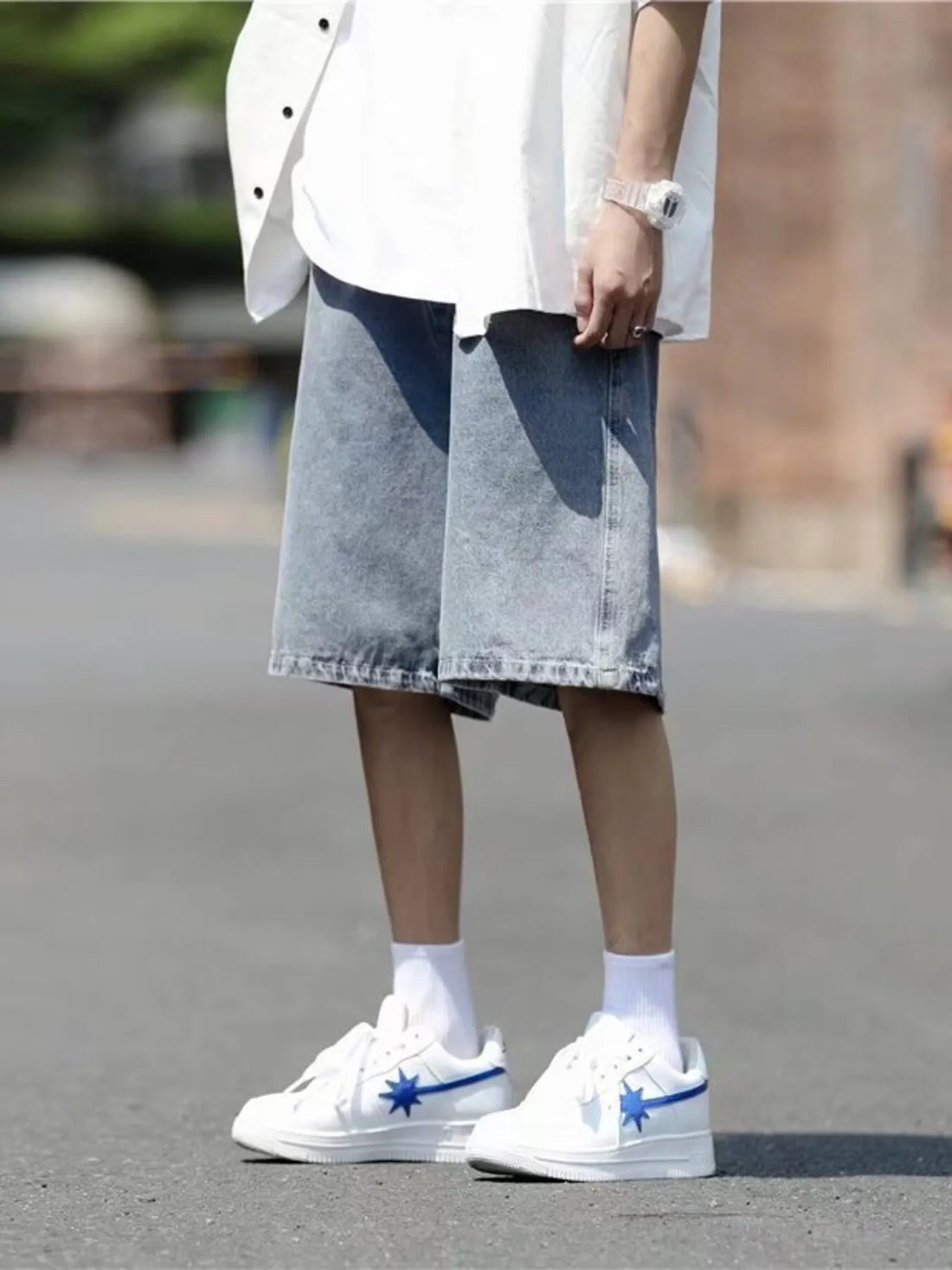 Men's Plus Size Loose Fit Washed Denim Shorts - cas7m