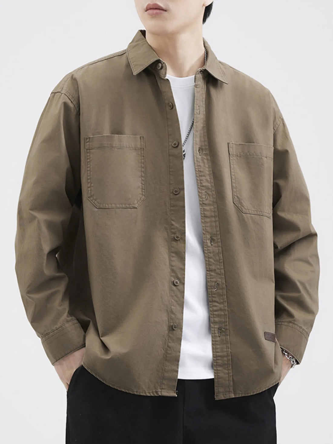 Men's Plus Size Button Up Long Sleeve Shirt - cas7m
