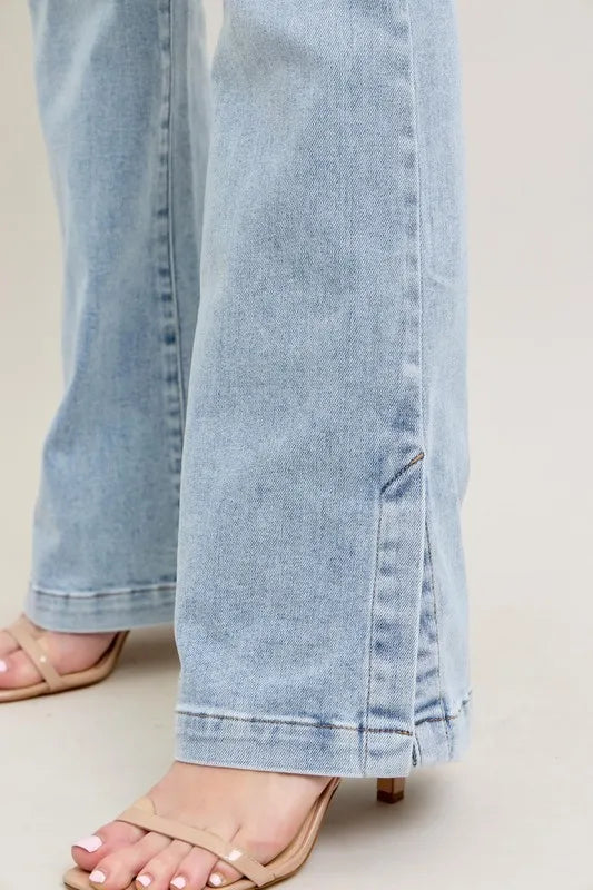 Judy Blue Full Size Tummy Control Vintage Wash Side Slit Slim Boot Jeans Plus Size - cas7m
