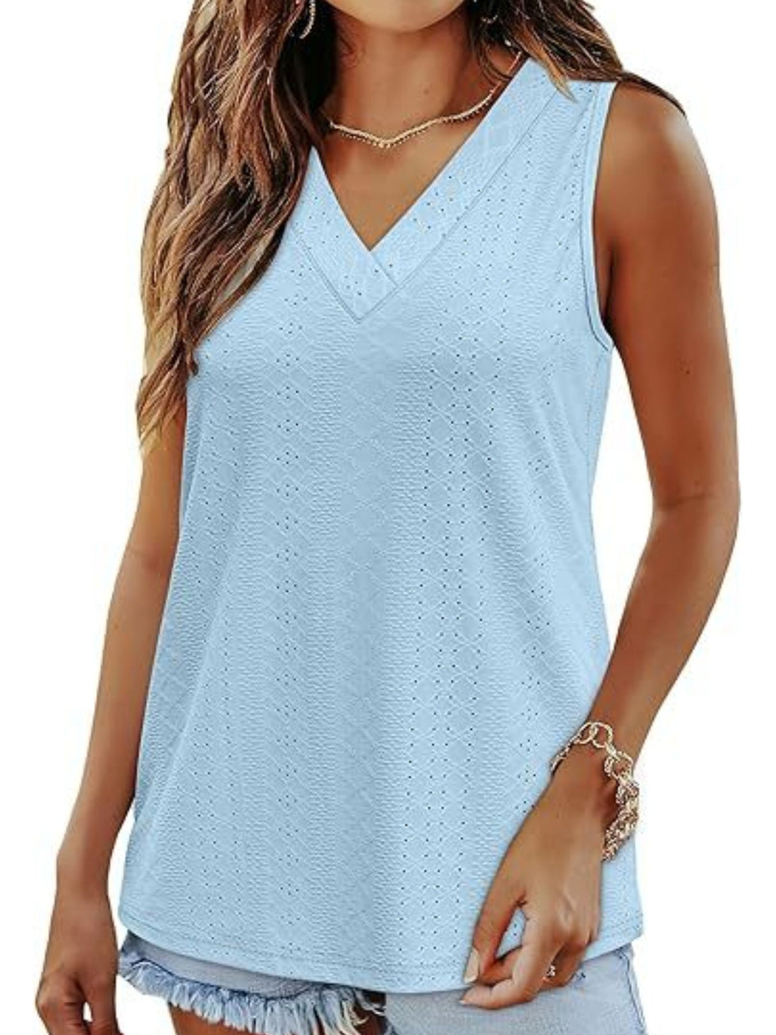Eyelet V-Neck Tank - cas7m