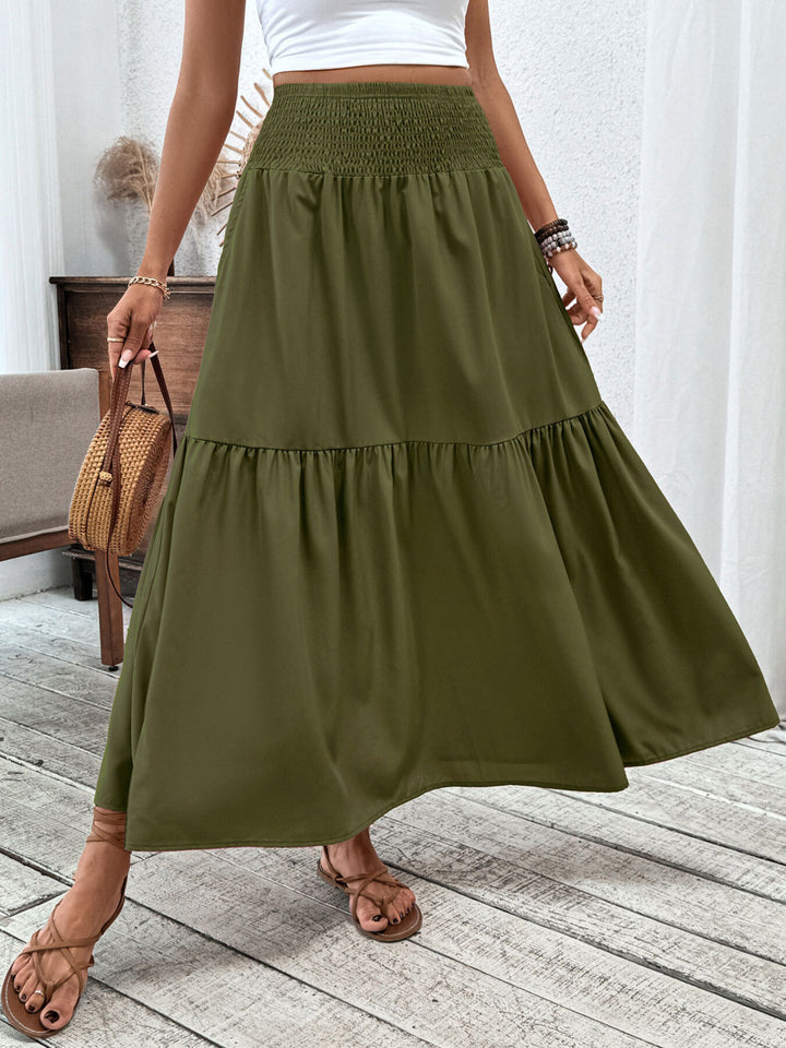 Smocked Waist Tiered Skirt - cas7m