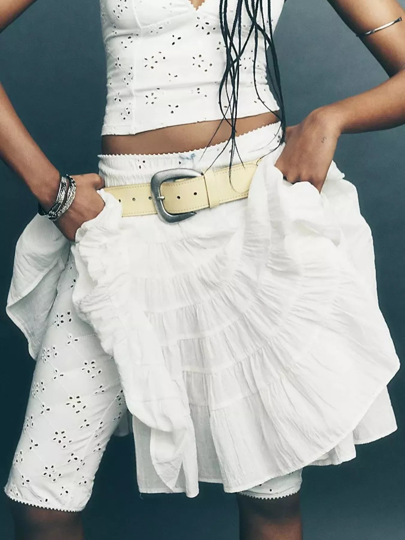 Tiered Drawstring Mini Skirt - cas7m