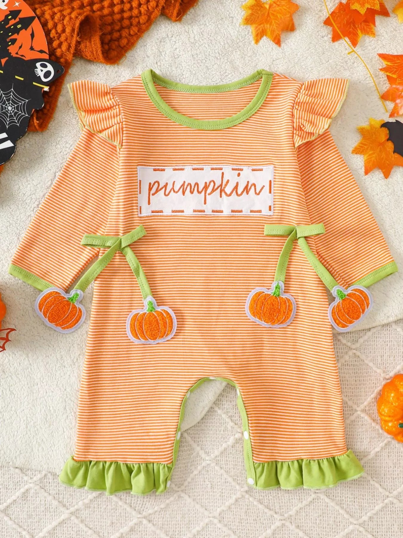Children's Christmas-Themed Striped Snapped Legs Jumpsuit - cas7m