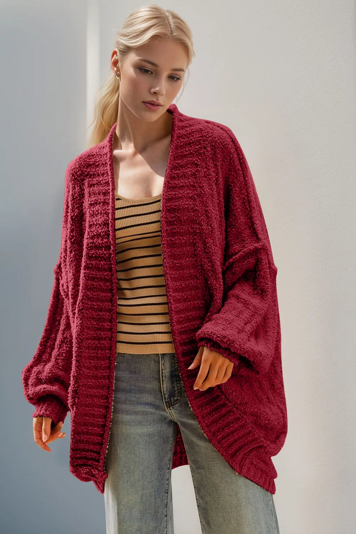 Double Take Full Size Open Front Long Sleeve Cardigan - cas7m