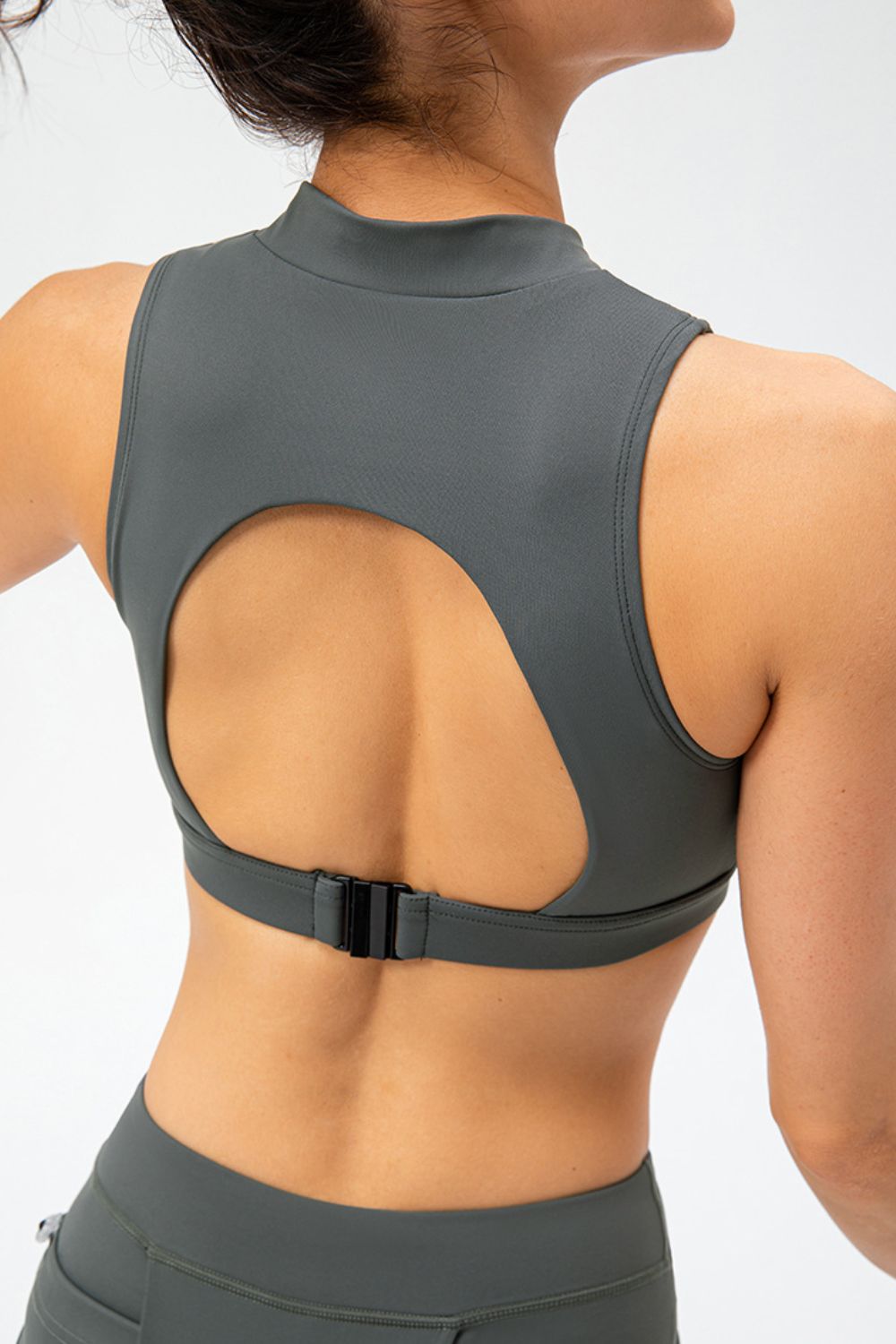 Full Size Cropped Cutout Back Zipper Front Active Tank Top - cas7m