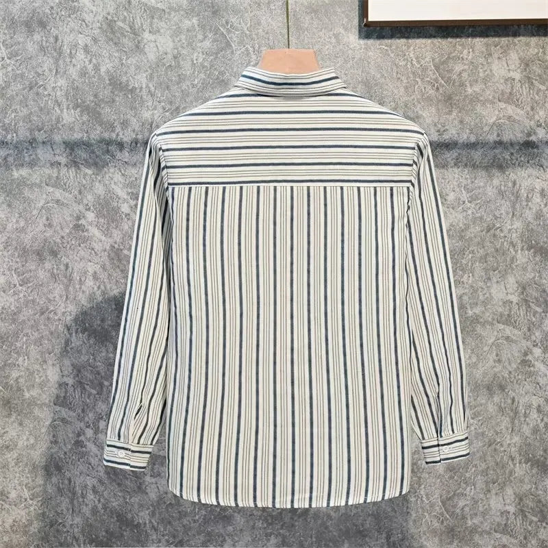 Men's Plus Size Striped Long Sleeve Button-Down Shirt - cas7m