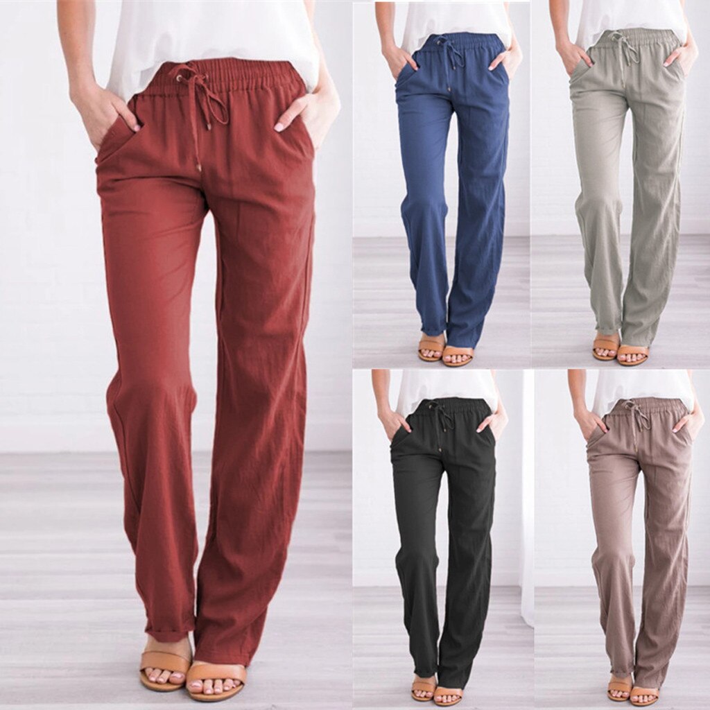 Cotton and Linen Drawstring Loose Casual Wide-Leg Trousers - cas7m