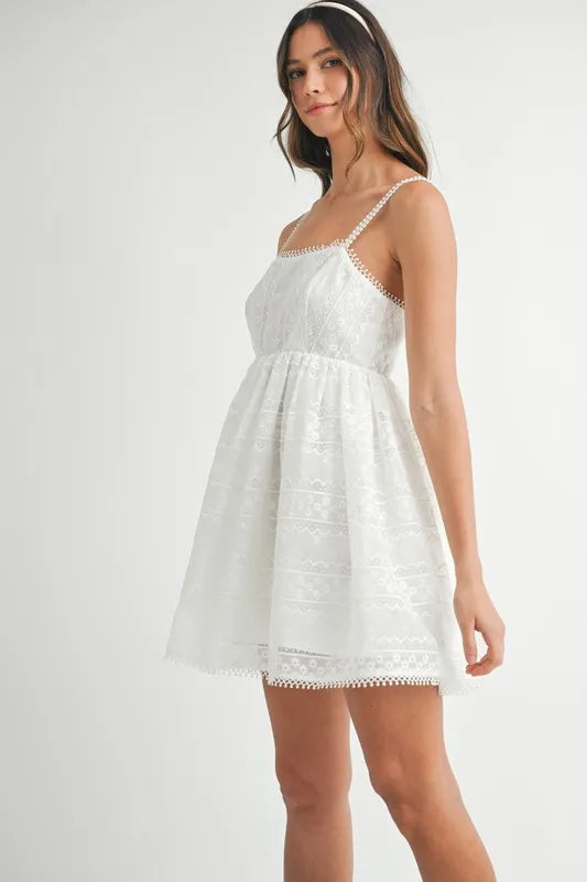 MABLE Eyelet Lace Babydoll Mini Cami Dress - cas7m